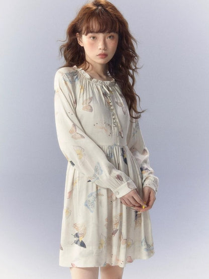 Butterfly Print Long Sleeve Dress【s0000003354】