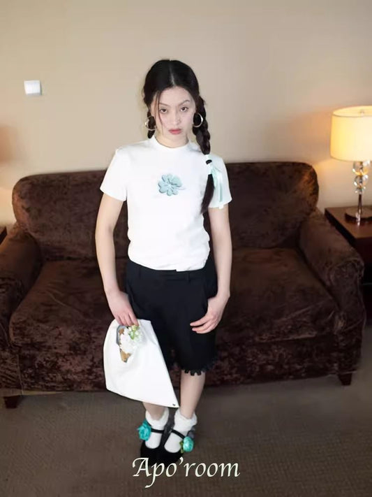 Clover Print Shoulder Short Sleeve T-Shirt【s0000007934】