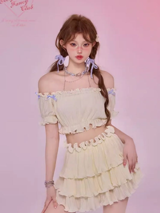 Onee Strapes Short and P Oden Ea r Trim Pu Fy Kake Skirt Set [S0000006608]