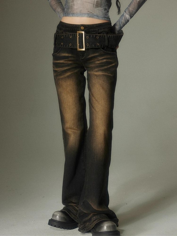 Wide belt flare jeans【s0000003978】