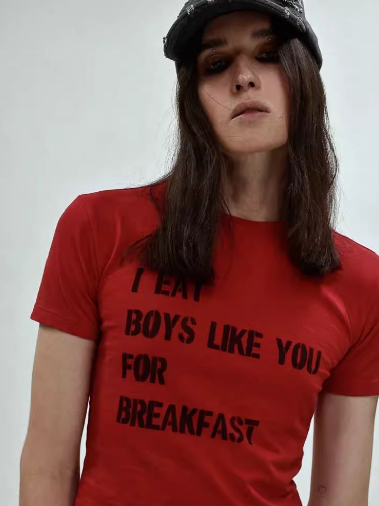 Printed Lettered Waistless Short Sleeve T-Shirt【s0000006688】