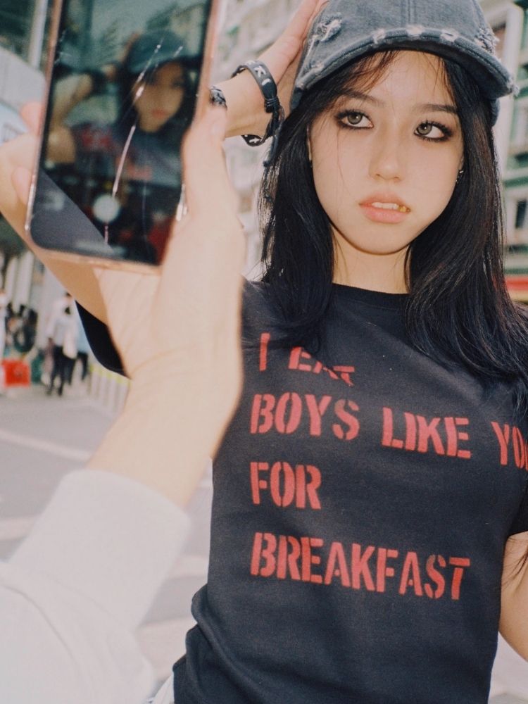 Printed Lettered Waistless Short Sleeve T-Shirt【s0000006688】