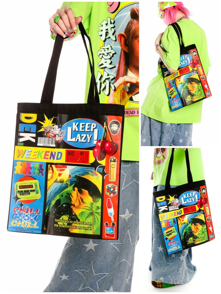 DeadEndKids original design hobby 100 INS coloring commuter shoulder bag special large canvas bag