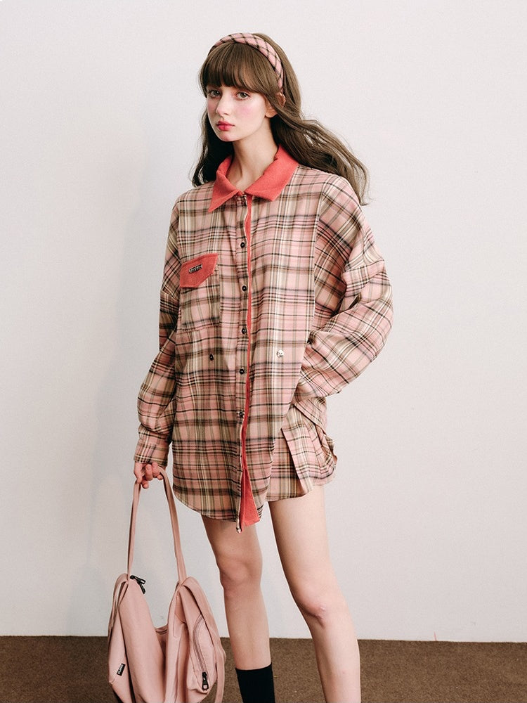 Loose Plaid Shirt & Pleated Mini Skirt【s0000003852】