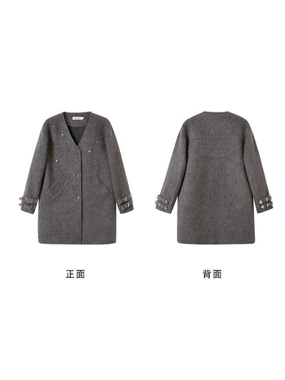 Rivets sheep wool tweed coat【s0000004889】