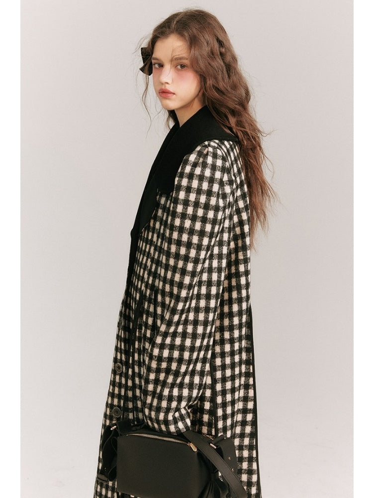 Monotone Plaid Loose Wool Coat【s0000003858】