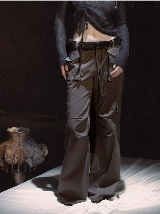 C ropped d wol, Rise d ra wst ring, oose pocket, rk pan ts [S0000006448]