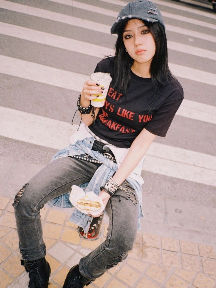 Printed Lettered Waistless Short Sleeve T-Shirt【s0000006688】