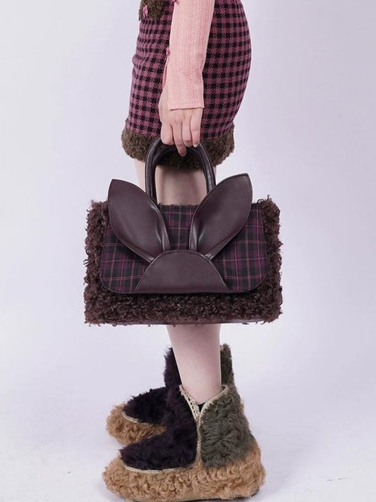 Plaid fur rabbit bag【s0000003478】 