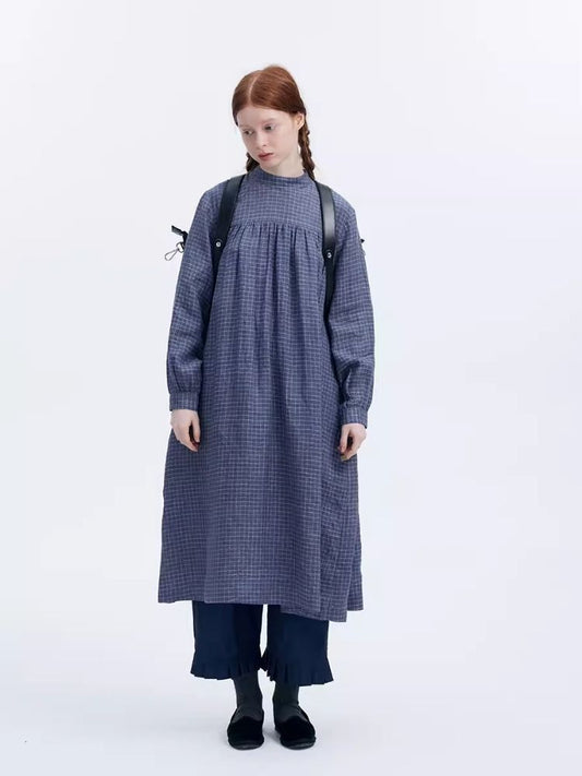 Plaid Loose Standing Collar Gown Dress【s0000007968】