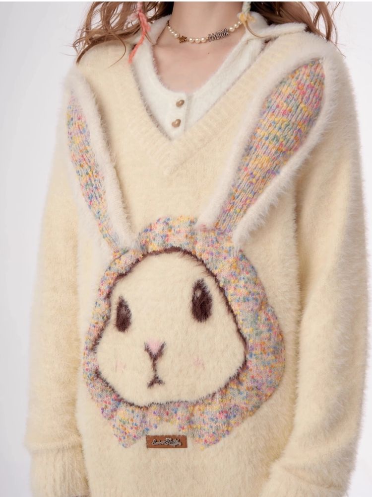 Rabbit V-neck sweater【s0000003796】