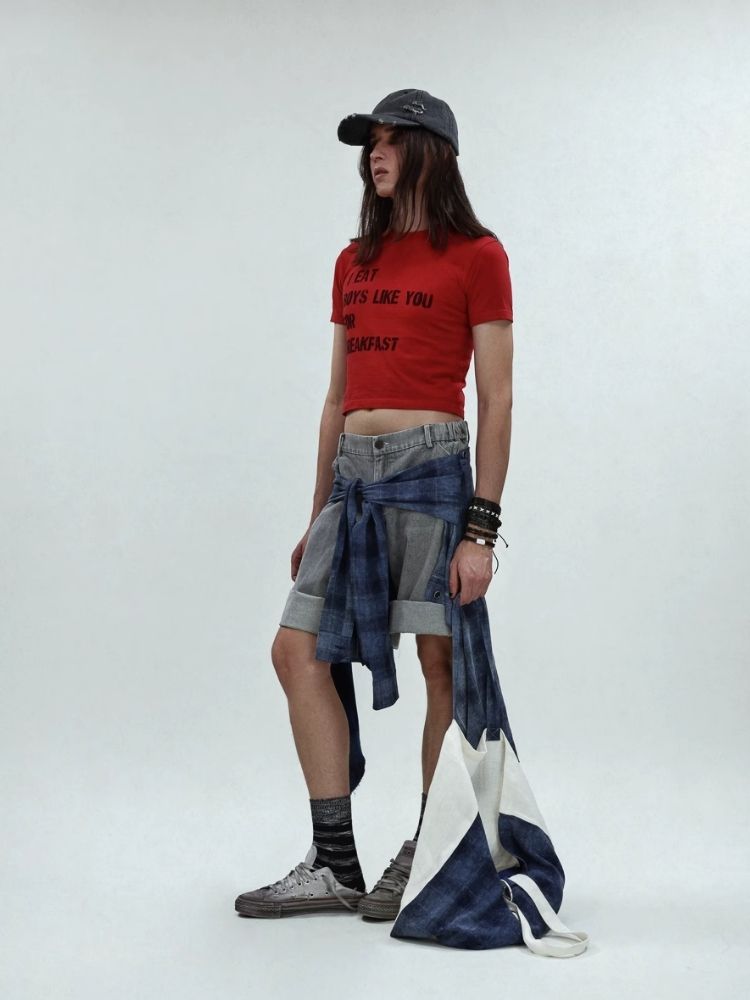 Printed Lettered Waistless Short Sleeve T-Shirt【s0000006688】