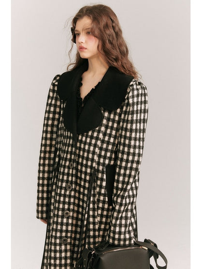 Monotone Plaid Loose Wool Coat【s0000003858】