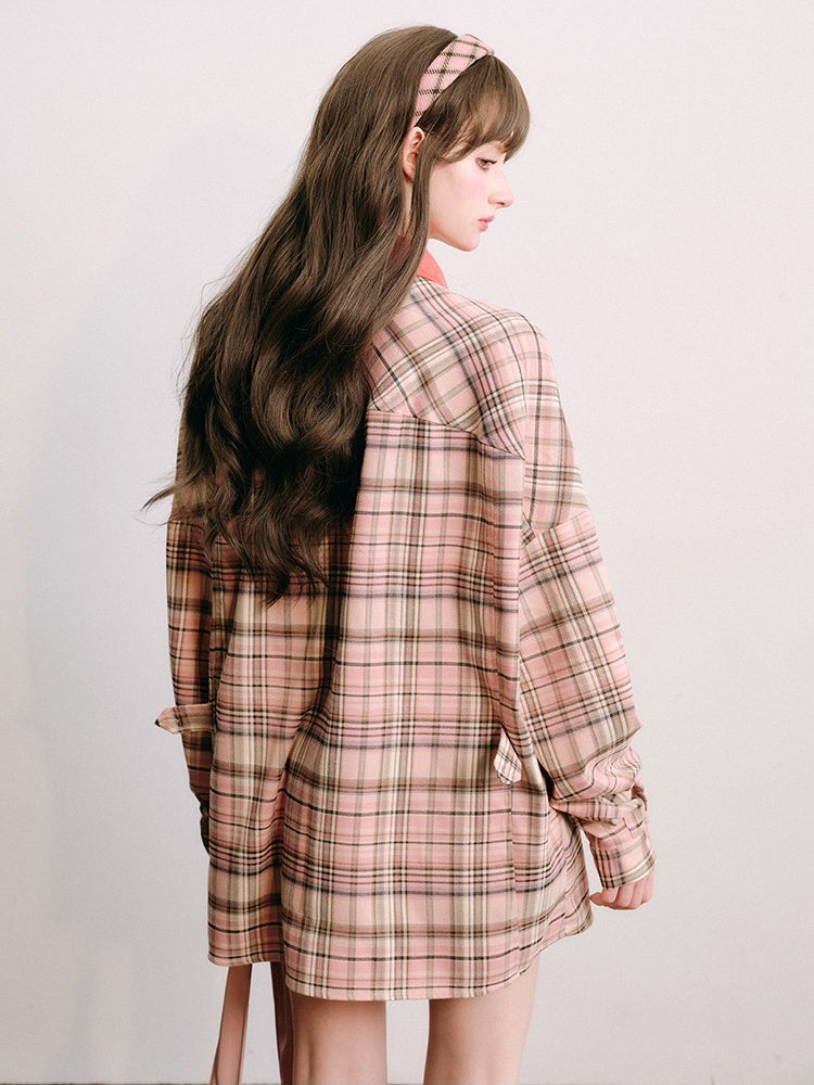 Loose Plaid Shirt & Pleated Mini Skirt【s0000003852】