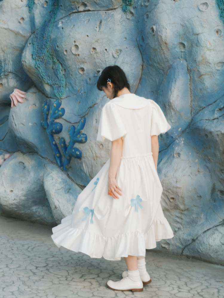 Dolphin Princess Ribbon Embroidery Puff Sleeve Dresss0000007753 SCULTURE Dolphin Princess Ribbon Embroidery Puff Sleeve Dresss0000007753 SCULTURE
