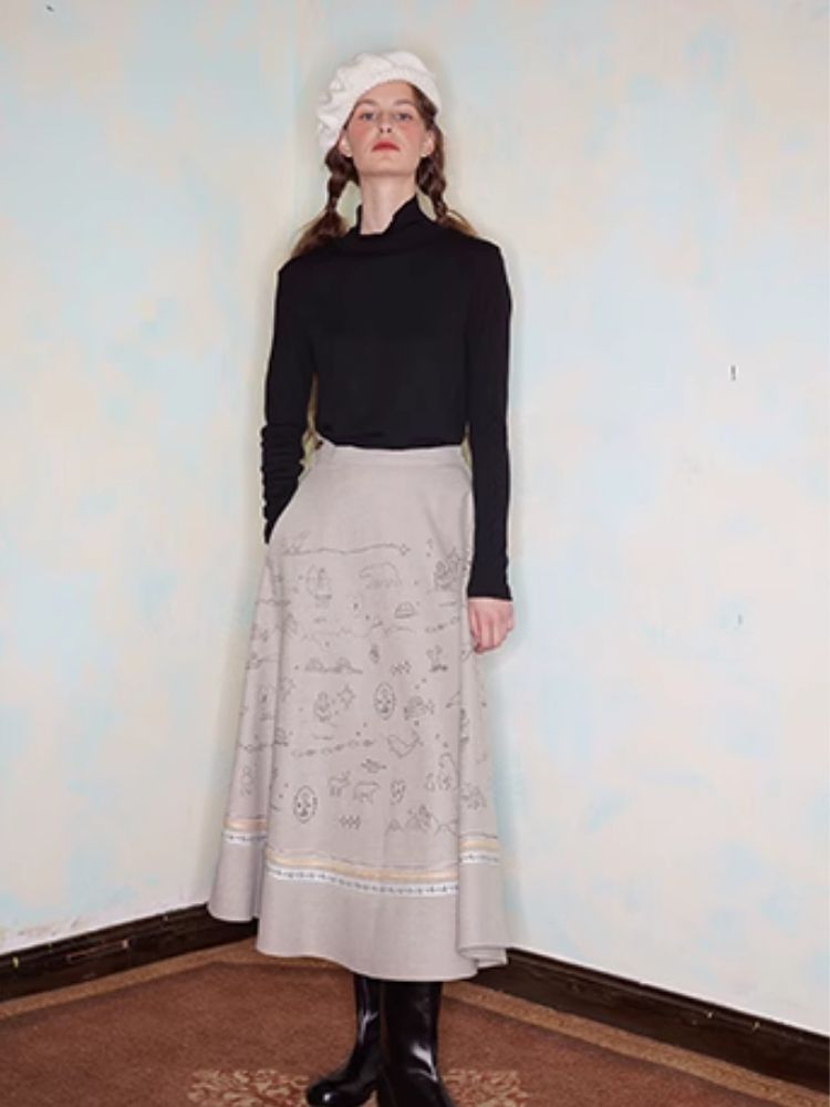 Embroidery / Printed Big Pendulum Skirt【s0000005910】