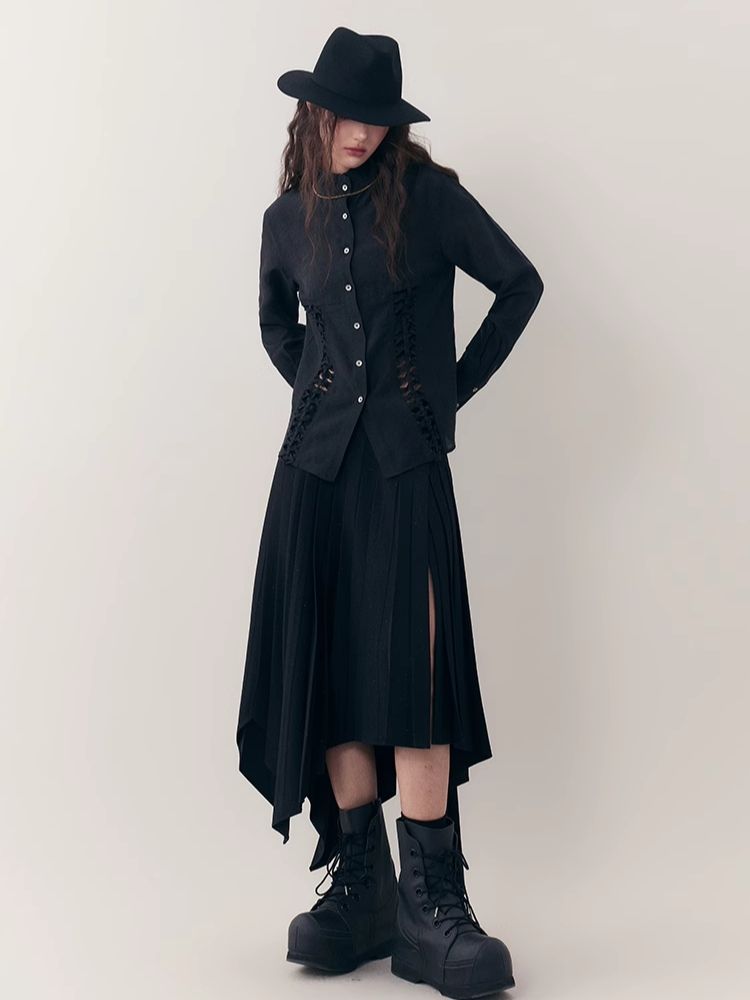 Standing Collar Design Niche Tencel Shirt【s0000006387】