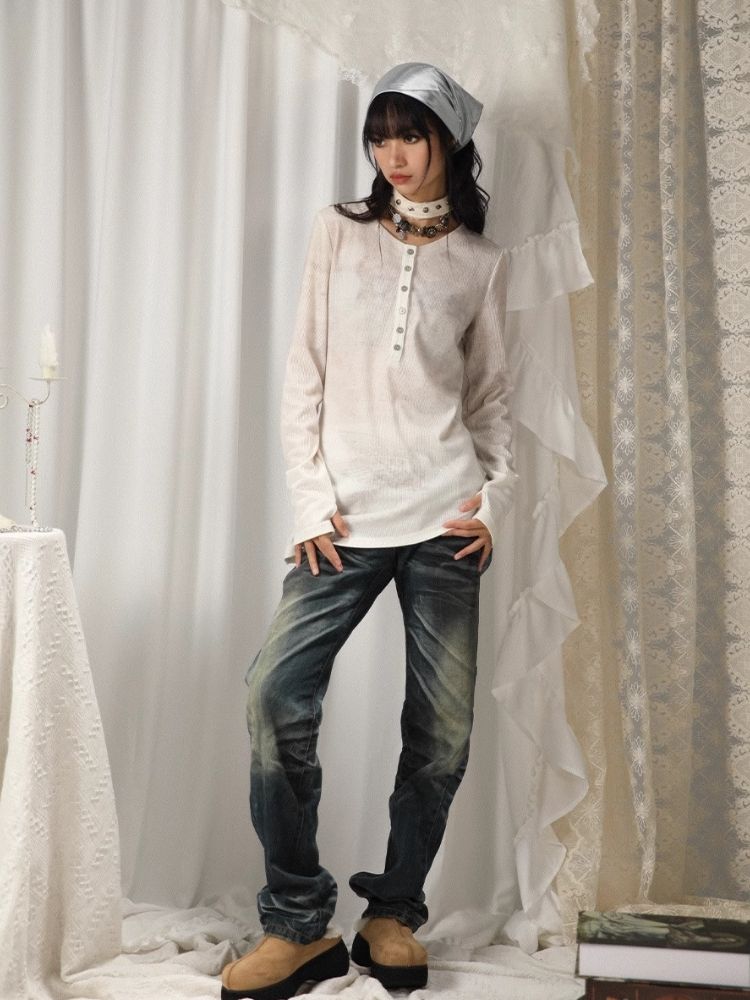 Retro Abstract Print Long Sleeve T-Shirt【s0000005752】