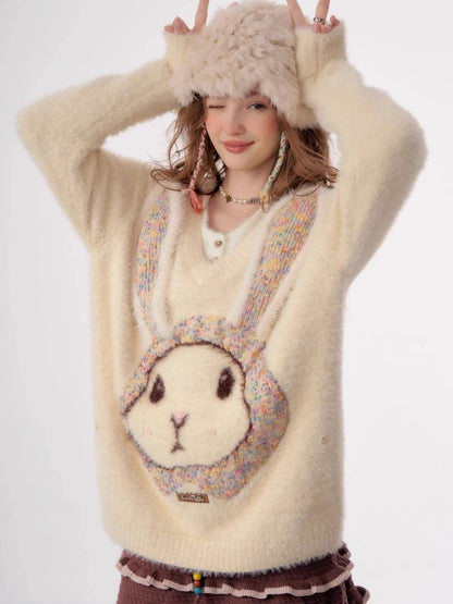 Rabbit V-neck sweater【s0000003796】