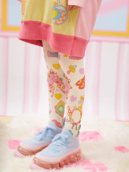 Y2K Printed American Girl White Bottom Leggings【s0000004918】