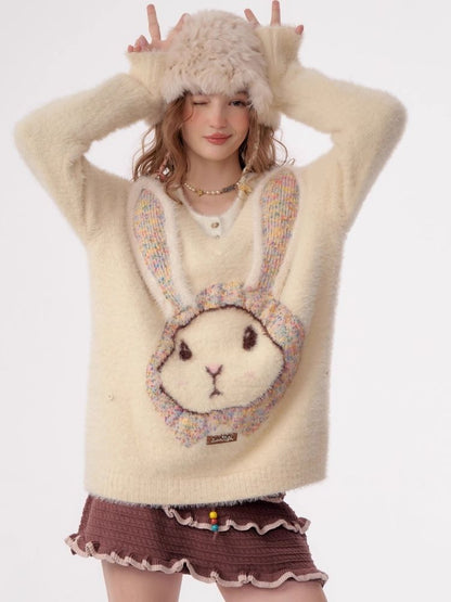 Rabbit V-neck sweater【s0000003796】