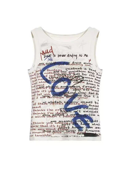 Printed Letter Sleeveless Vest T-Shirt [s0000006701]