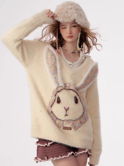 Rabbit V-neck sweater【s0000003796】