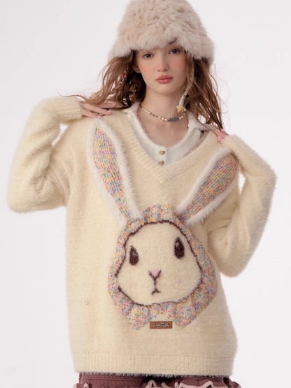 Rabbit V-neck sweater【s0000003796】