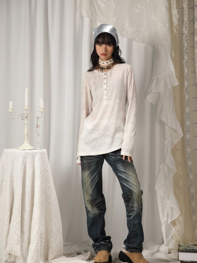 Retro Abstract Print Long Sleeve T-Shirt【s0000005752】