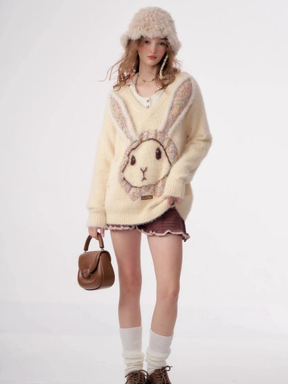 Rabbit V-neck sweater【s0000003796】