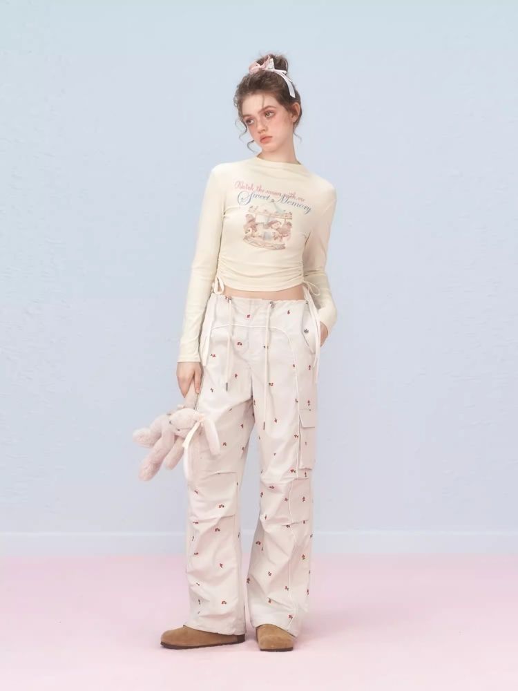 Short lace-up printed long-sleeved T-shirt【s0000006315】