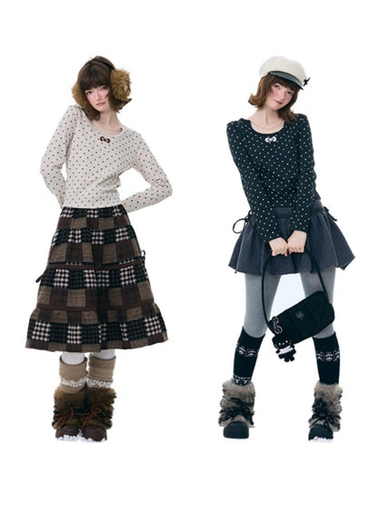 Polka Dot Chain Top Iong Sleeve T-Shirt Slim Knitted Base Shirt【s0000015256】