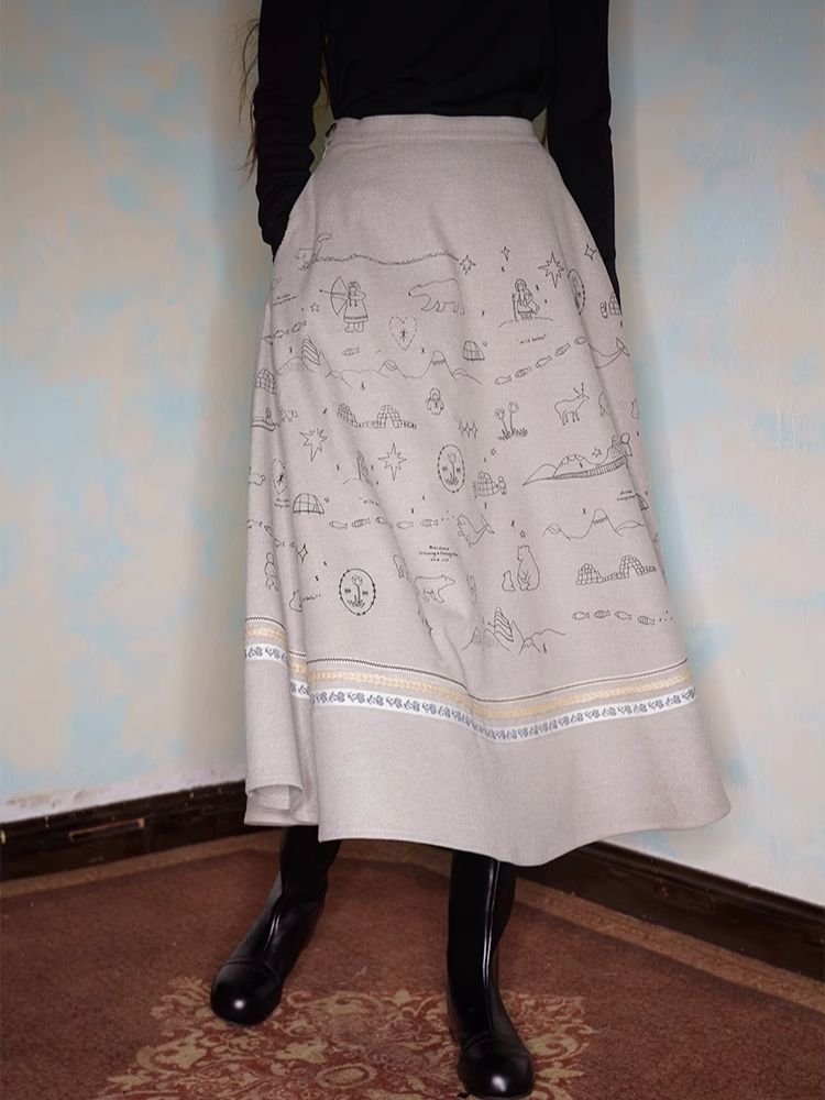 Embroidery / Printed Big Pendulum Skirt【s0000005910】