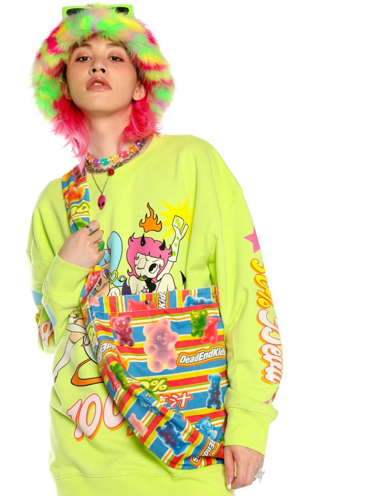 Y2K American Retro Angel &amp; Devil Girl Print Loose Sweat / Bear Gummy Bag [s0000003888]