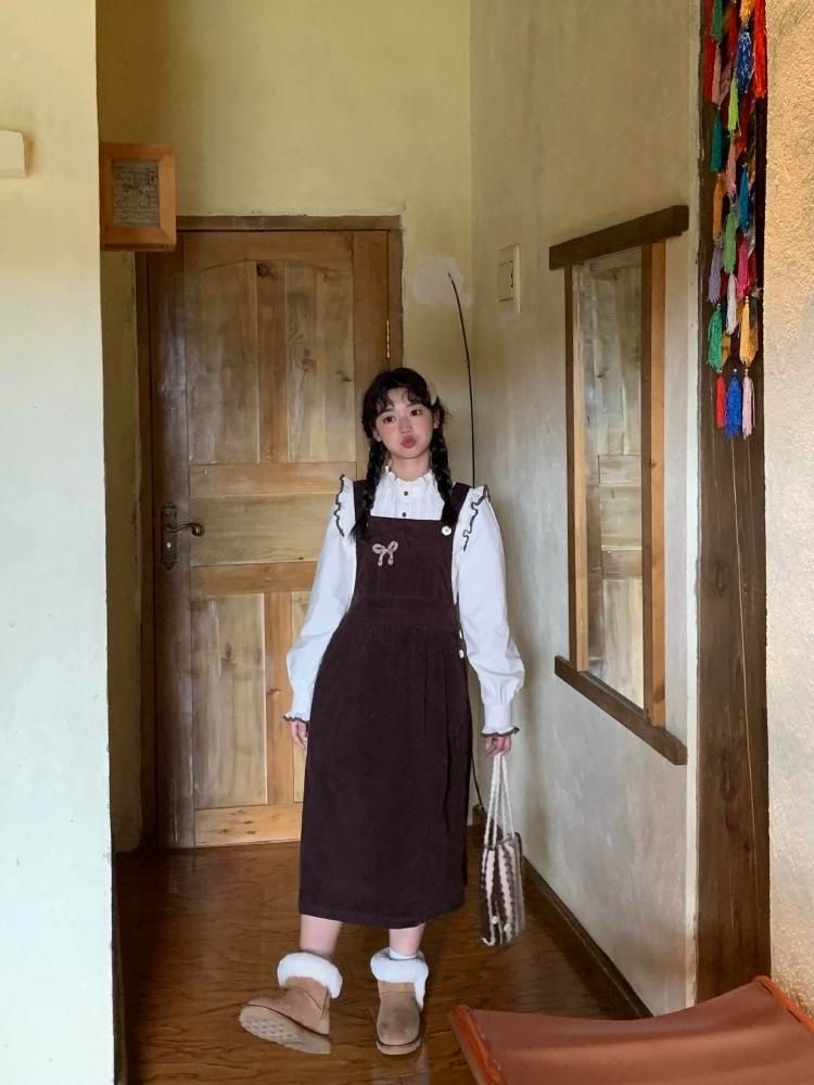 Corduroy Bow Pocket Sleeveless Vest Dress【s0000005887】