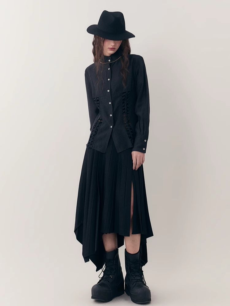 Standing Collar Design Niche Tencel Shirt【s0000006387】
