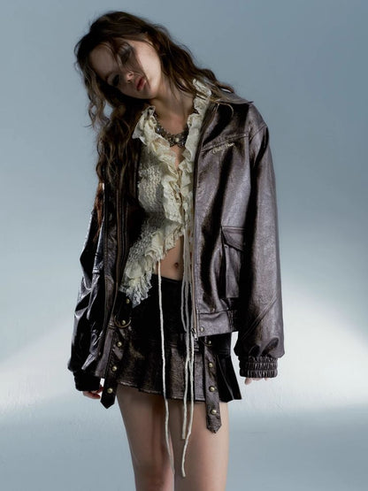 Detachable fur faux leather jacket【s0000004083】