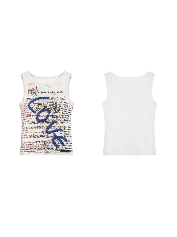 Printed Letter Sleeveless Vest T-Shirt [s0000006701]