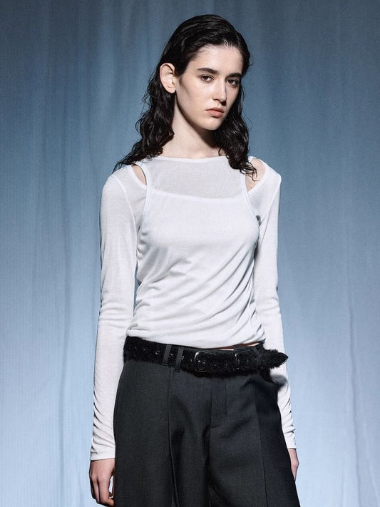 Micro Sheer False Two Piece Split Long Sleeve【s0000007920】