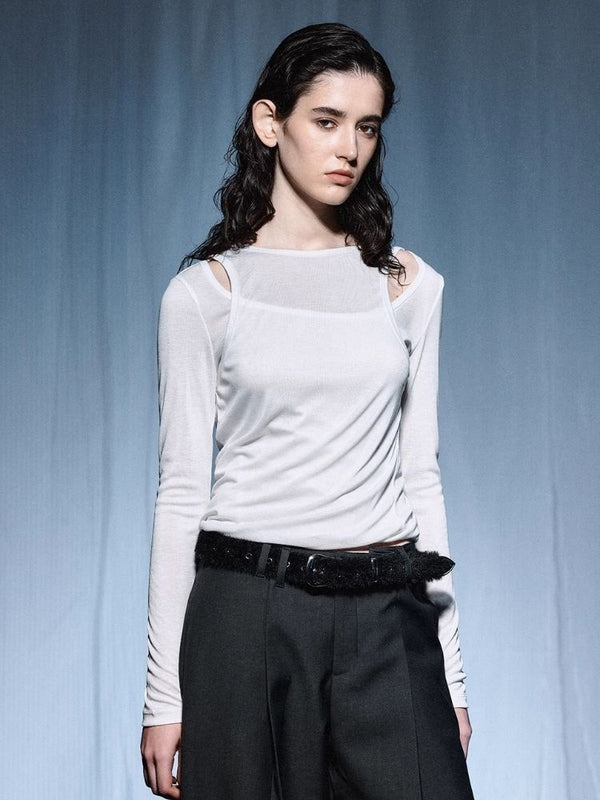 Micro Sheer False Two Piece Split Long Sleeve【s0000007920】