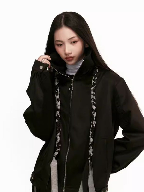 Patchwork Removable Braid Sweatshirt Jacket【s0000006939】
