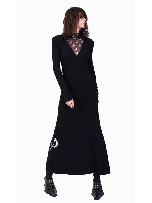 Padded Shoulder High Neck Dress【s0000004821】