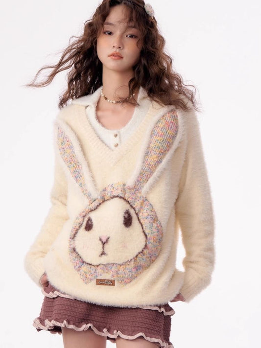 Rabbit V-neck sweater【s0000003796】