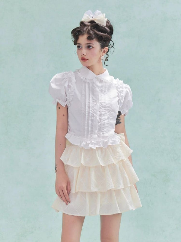 Bubble Sleeve Short Sleeve Blouse【s0000006974】