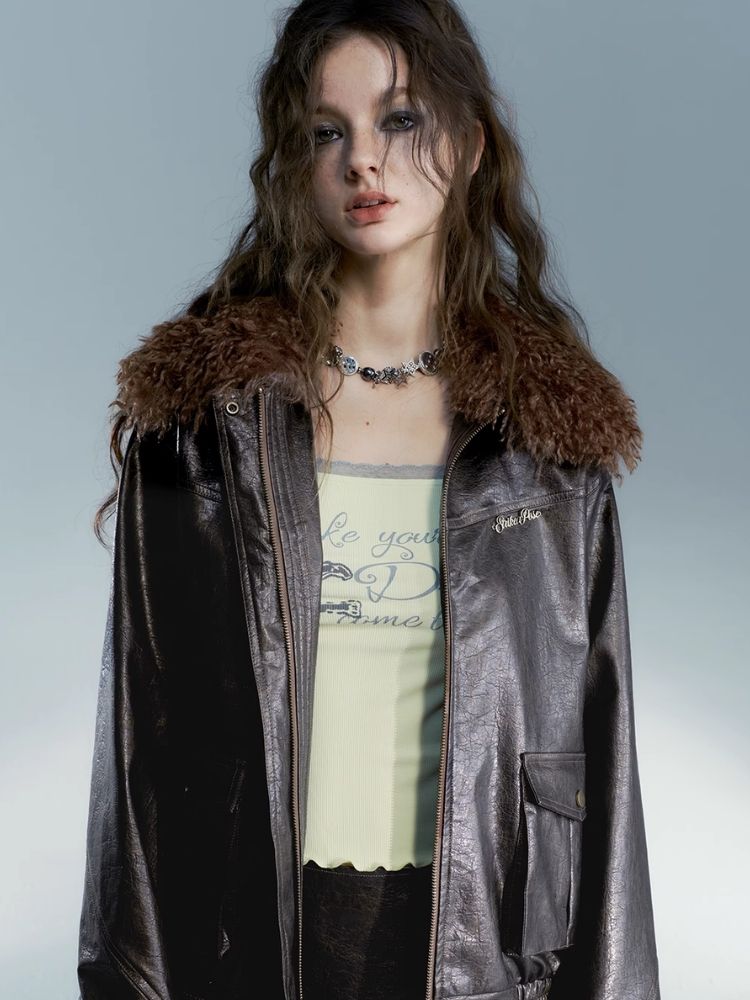 Detachable fur faux leather jacket【s0000004083】