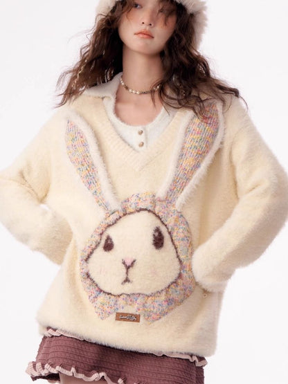 Rabbit V-neck sweater【s0000003796】