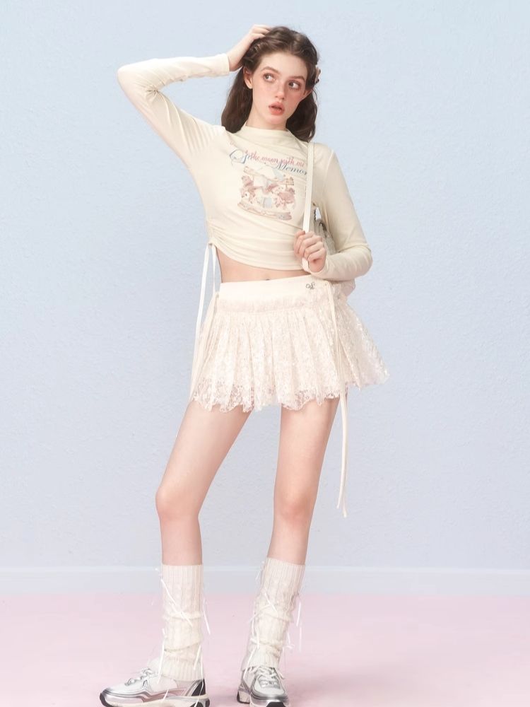 Short lace-up printed long-sleeved T-shirt【s0000006315】