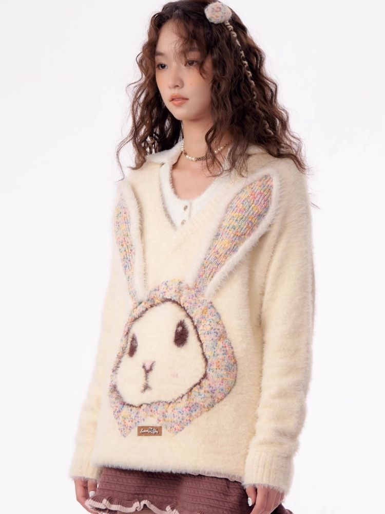 Rabbit V-neck sweater【s0000003796】