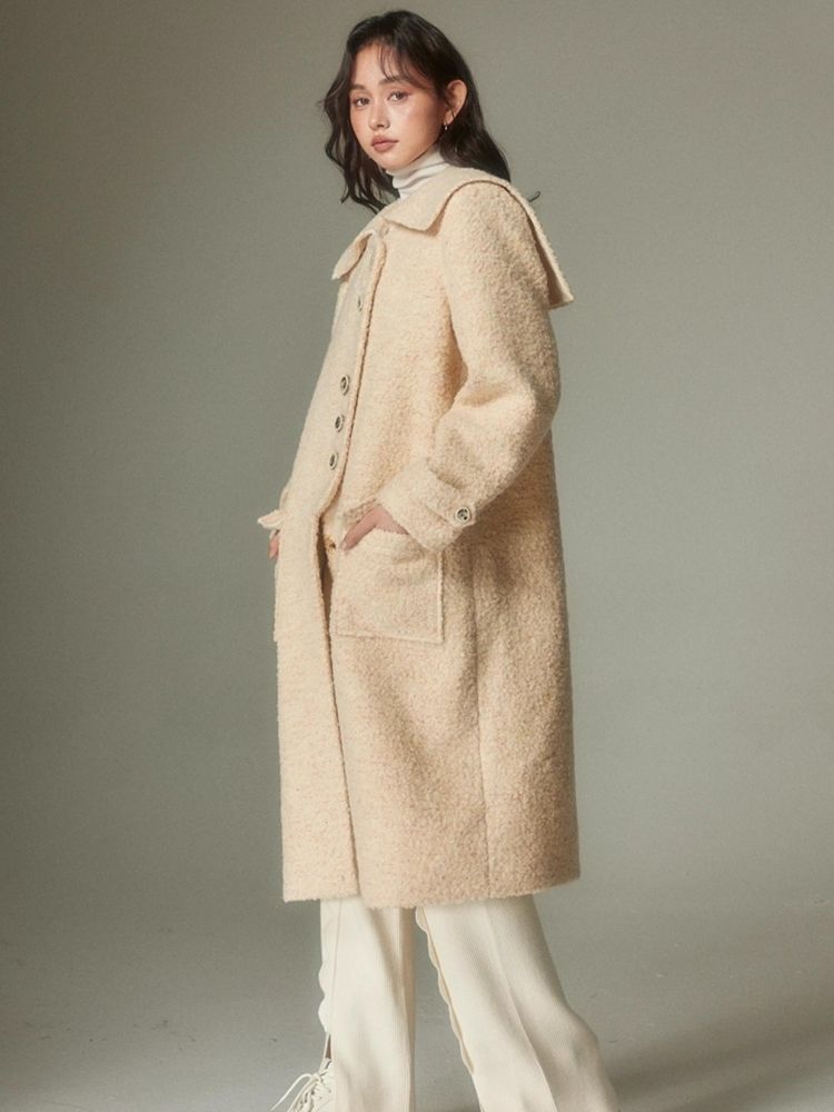 Straight silhouette milk yellow lapel wool coat【s0000004861】