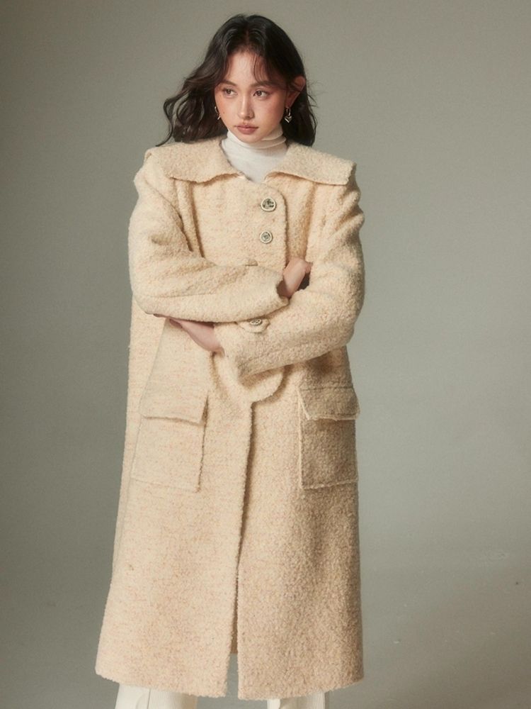 Straight silhouette milk yellow lapel wool coat【s0000004861】